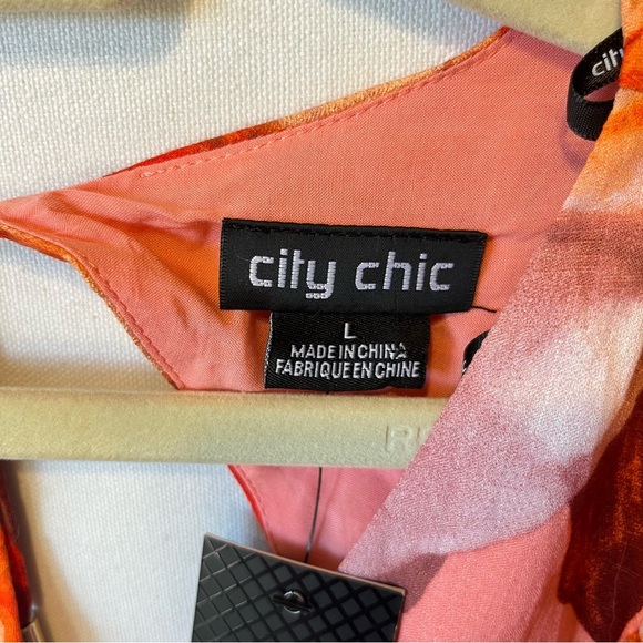 City Chic Poppie Print Maxi dress Size 20 NWT Orange Pink Puff sleeve Tied waist - Picture 4 of 9